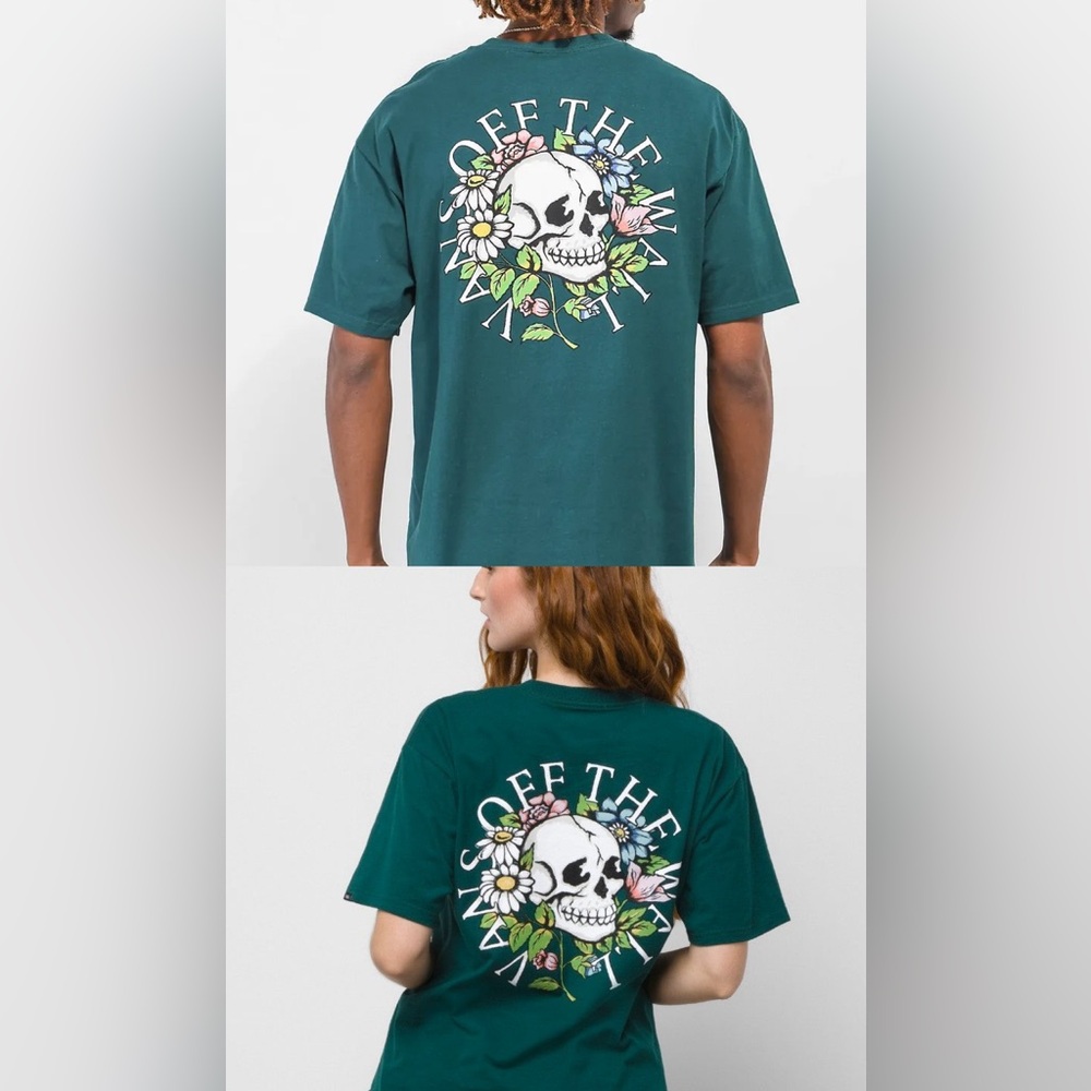 Vans Off The Wall dark green t-shirt with skull print